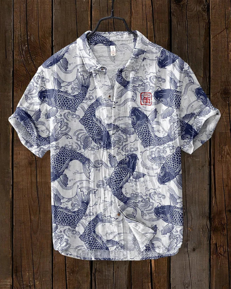 Chemise Homme Décontractée Manches Courtes Imprimé Poissons