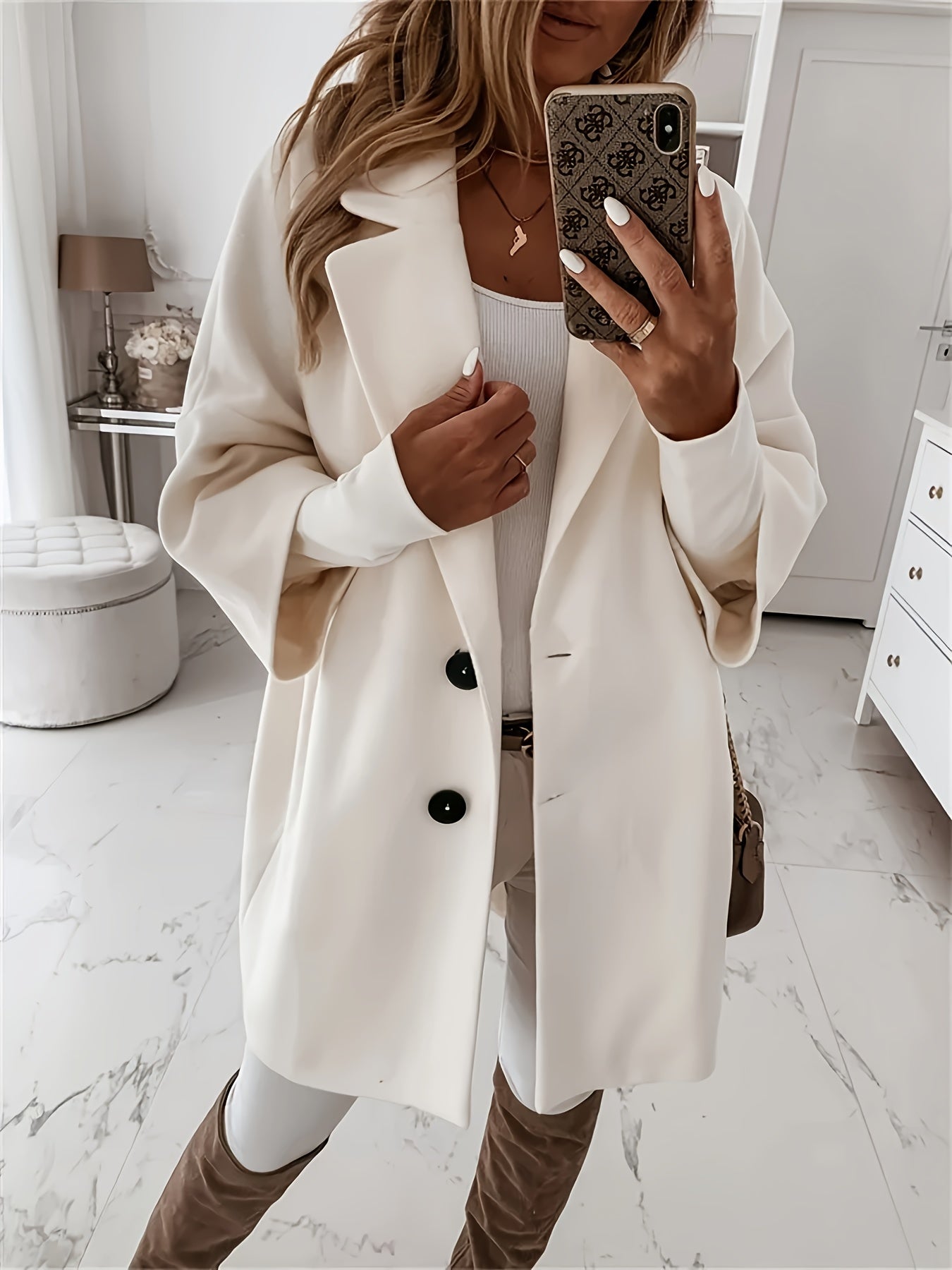Manteau Femme Élégant Taille Fine avec Col Revers et Fermeture Boutons - PanierRoyale