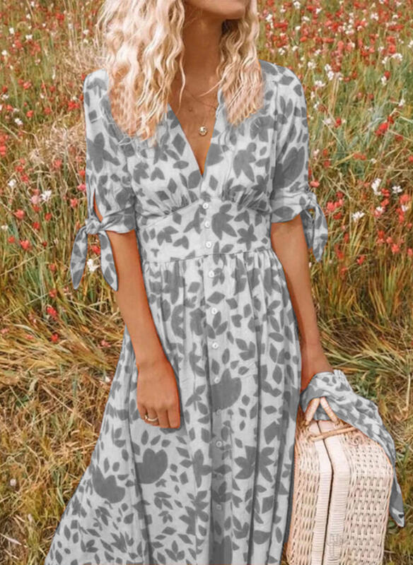 Robe Été Col en V Manches Courtes