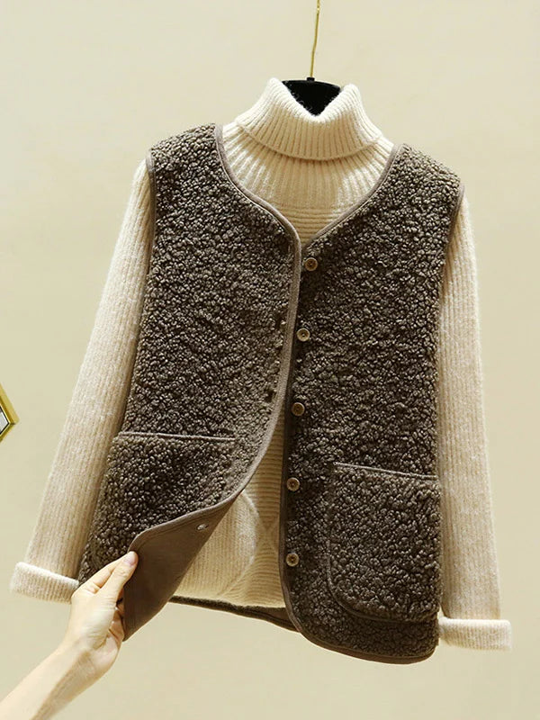 Gilet Femme Chic en Tissu Doux avec Fermeture Boutons