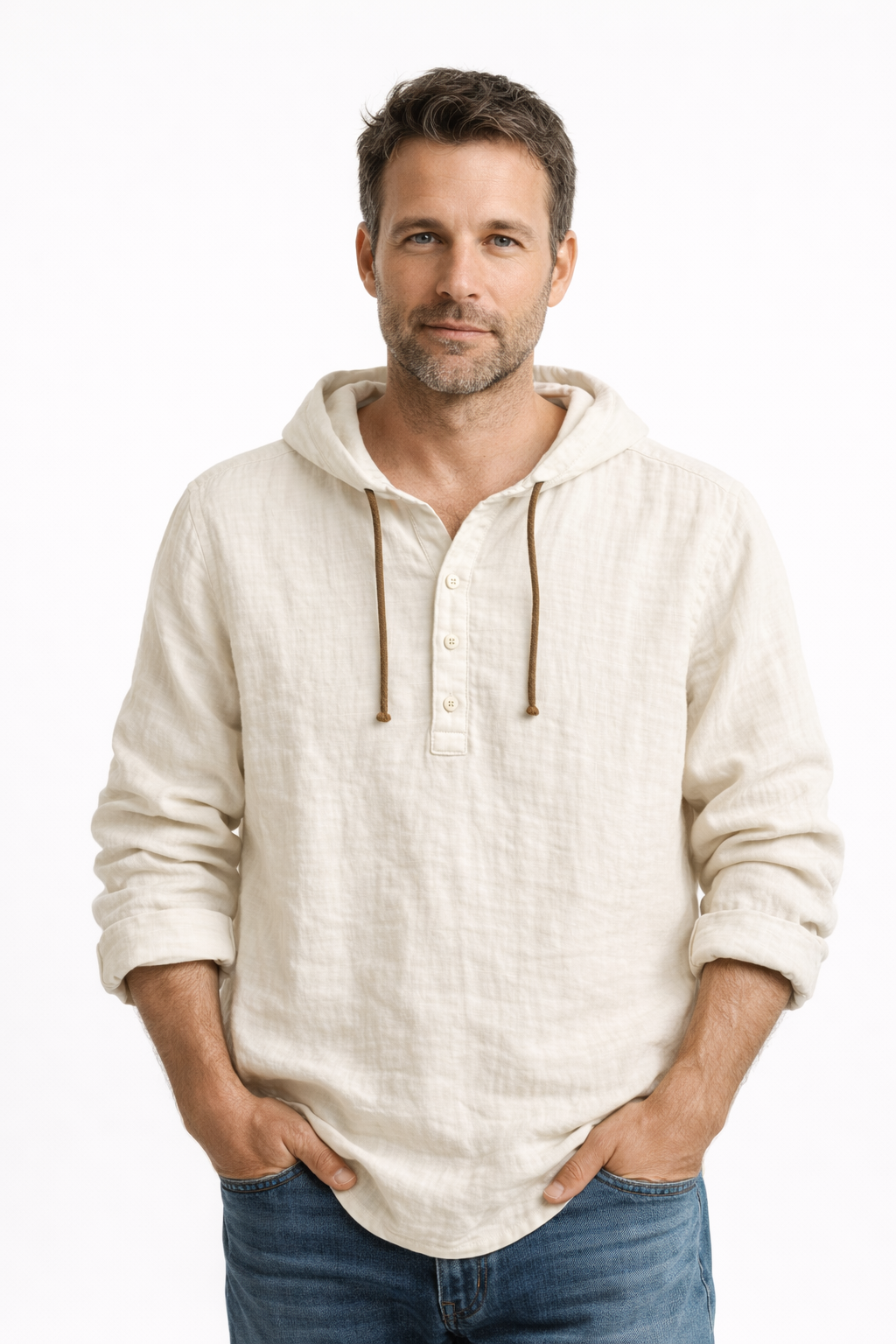 Chemise Homme Lin Coupe Décontractée Capuche Ajustable