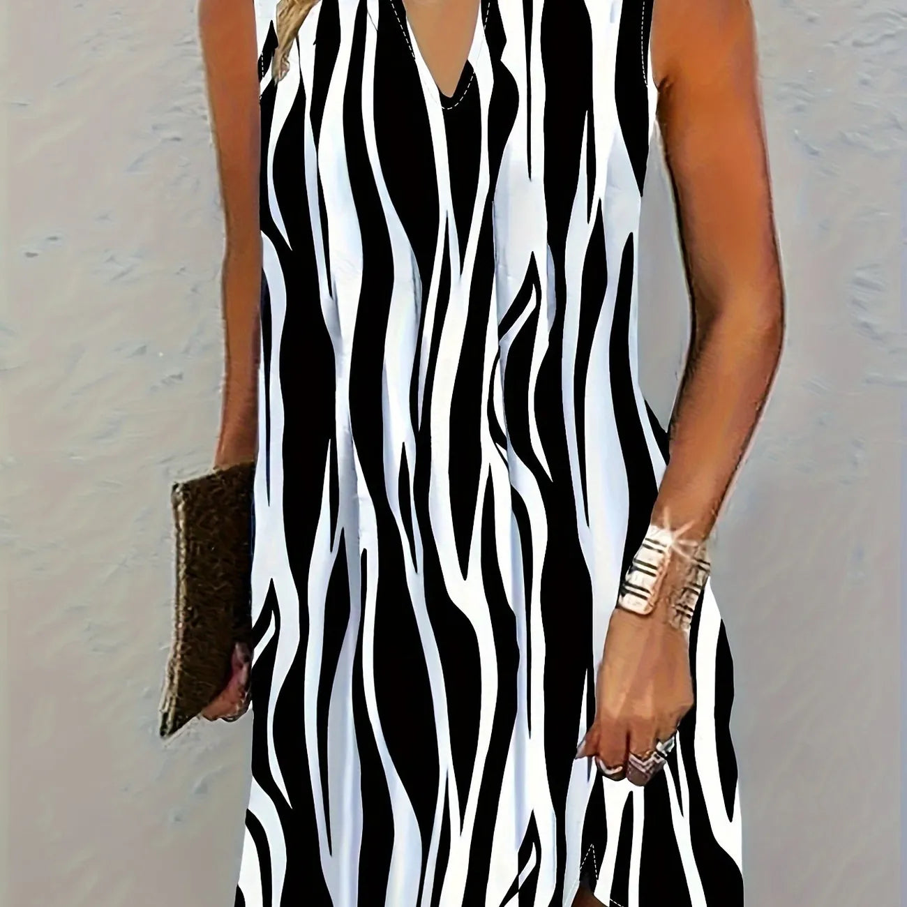 Robe Décontractée Été Sans Manches Rayée Féminine