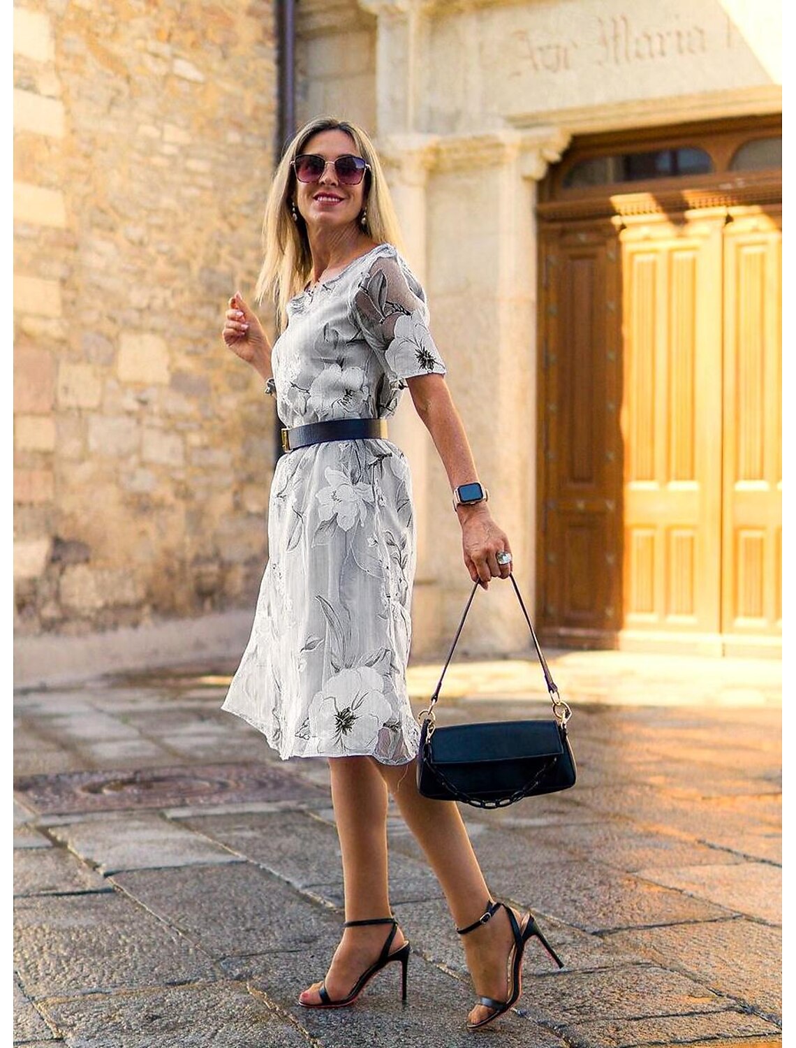 Robe Midi Femme Tissu Léger Coupe Fluide Imprimé Floral
