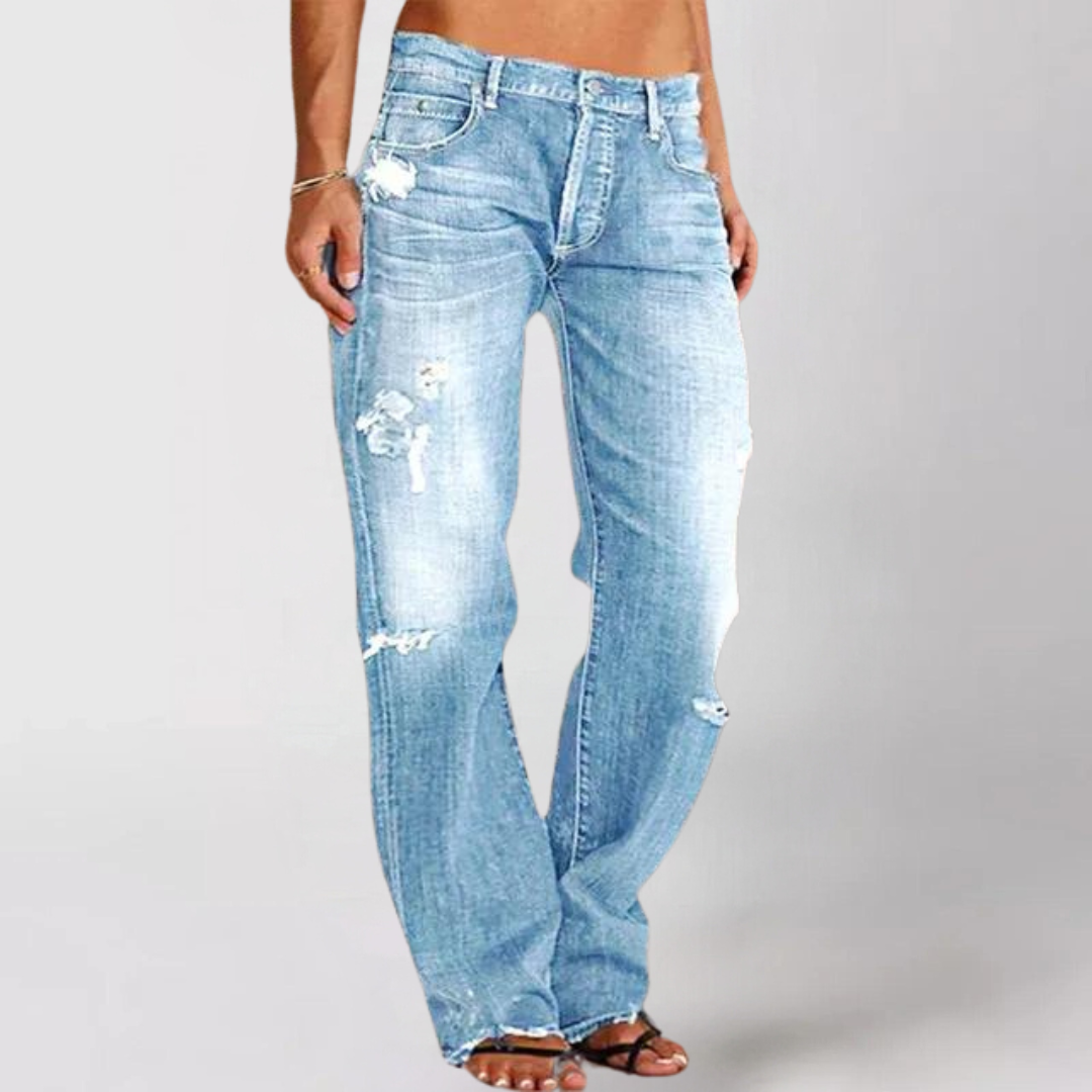 Jean Femme Déchiré Taille Haute Droite