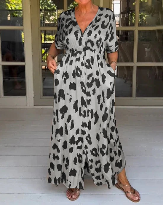Robe Longue Femme à Imprimé Animalier Élégante
