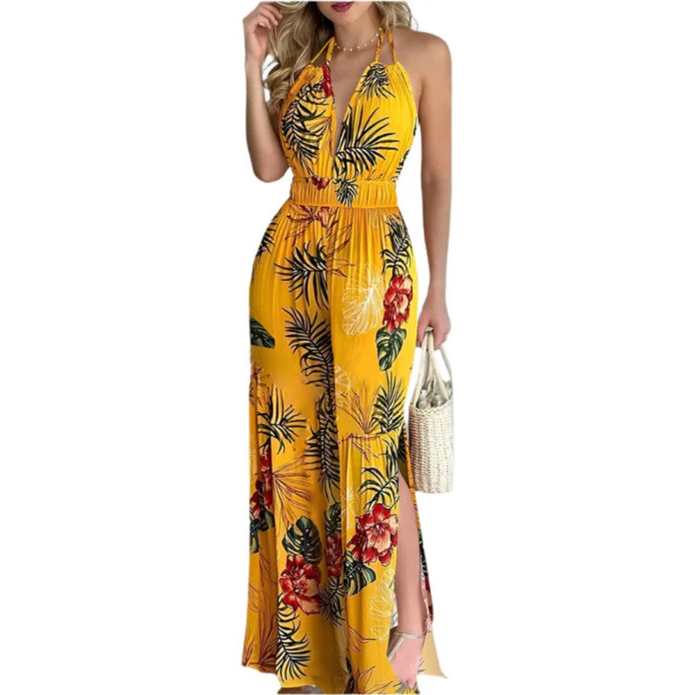 Combinaison Décontractée Imprimée Élégante à Col Réglable