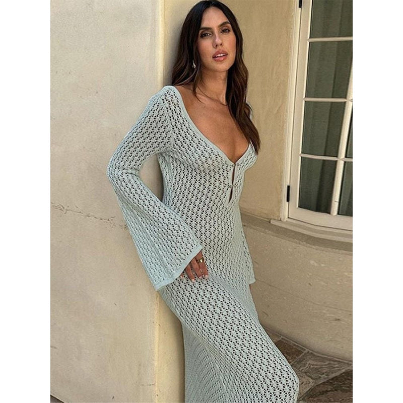 Robe de Soirée Laçage Dos et Manches Longues