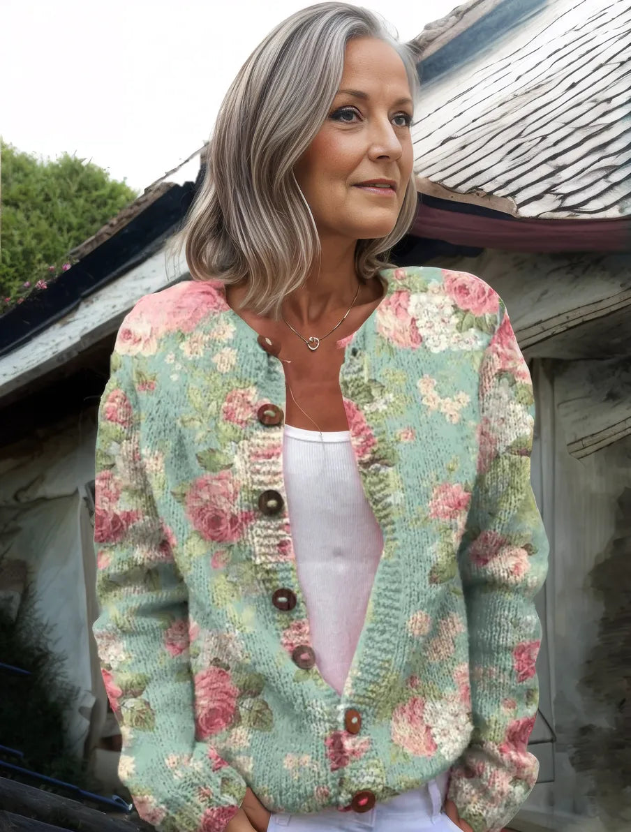 Gilet femme fleuri épais avec manches longues - PanierRoyale