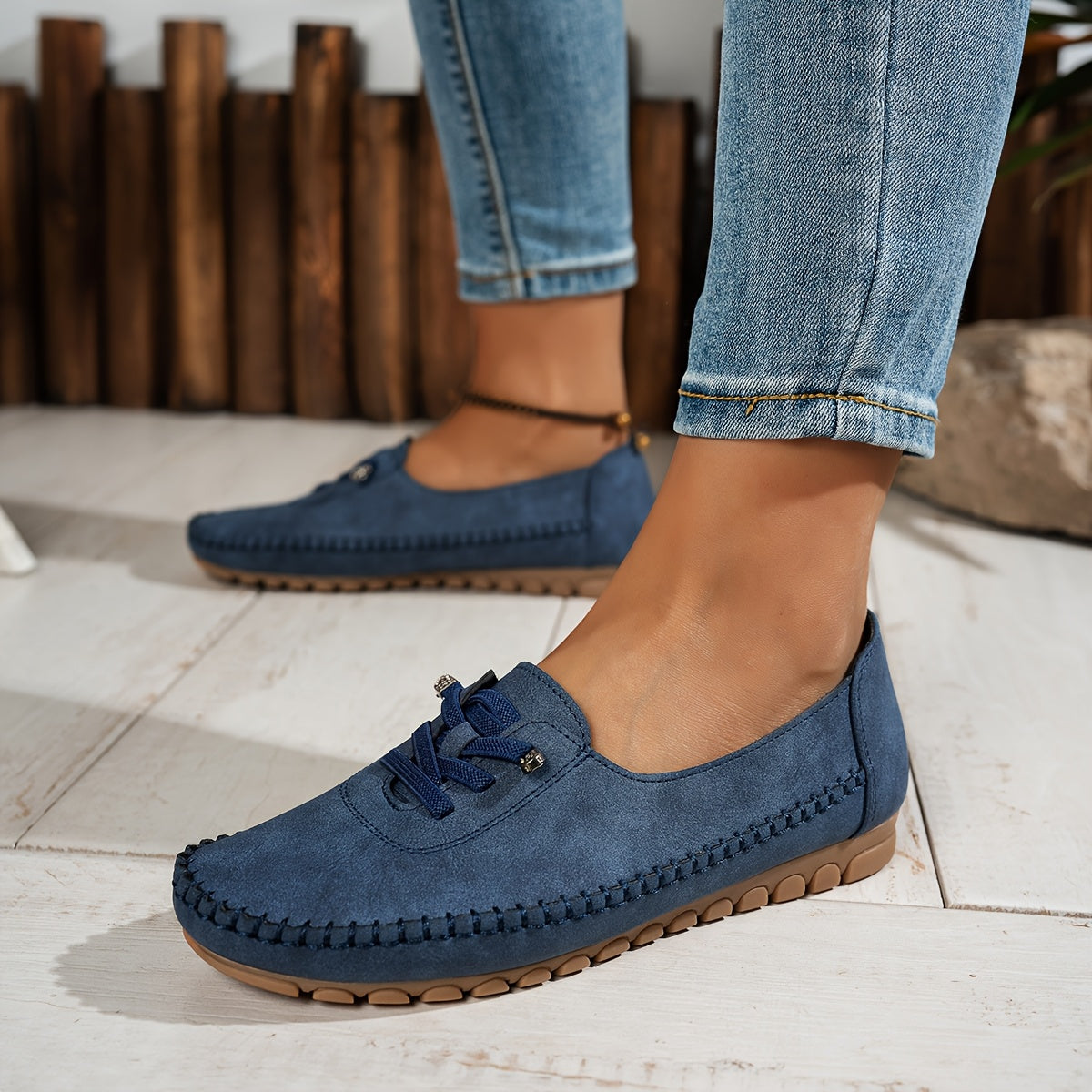 Mocassins Femme Cuir Souple Lacets Semelle Flexible