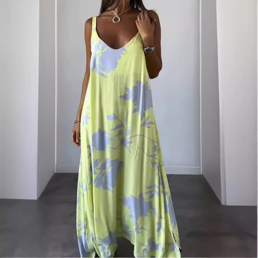 Robe Femme Fluide Sans Manches Col V Coupe Confortable