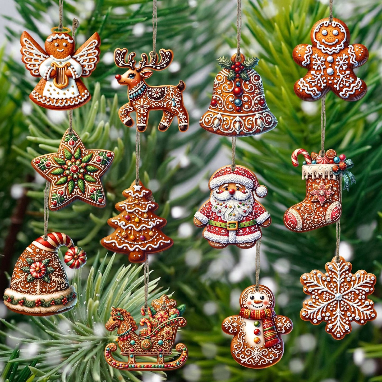 Décoration de Noël en Bois Massif 12 Pièces Détaillées - PanierRoyale