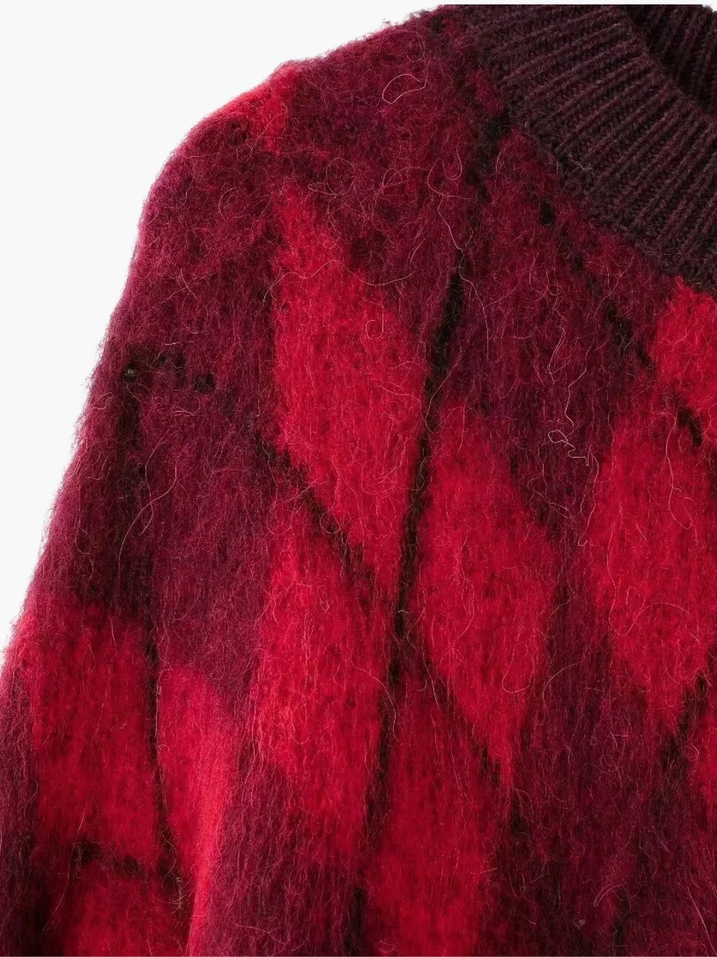 Pull en Maille Vintage à Motif Losange Rouge