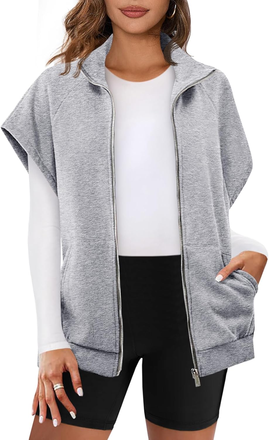 Gilet Femme Décontracté Zippé avec Poches pour Hiver