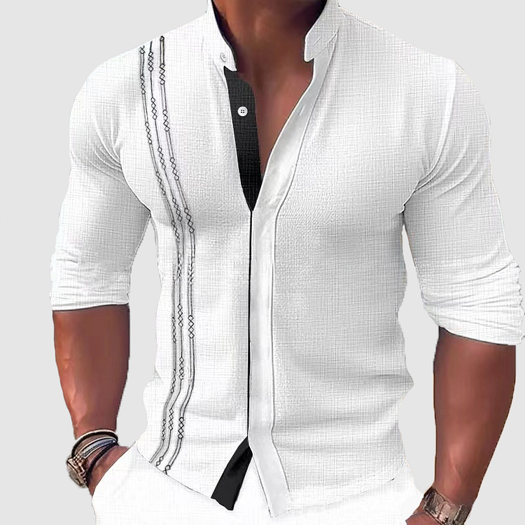 Chemise Homme Noir Classique à Manches Longues avec Broderie