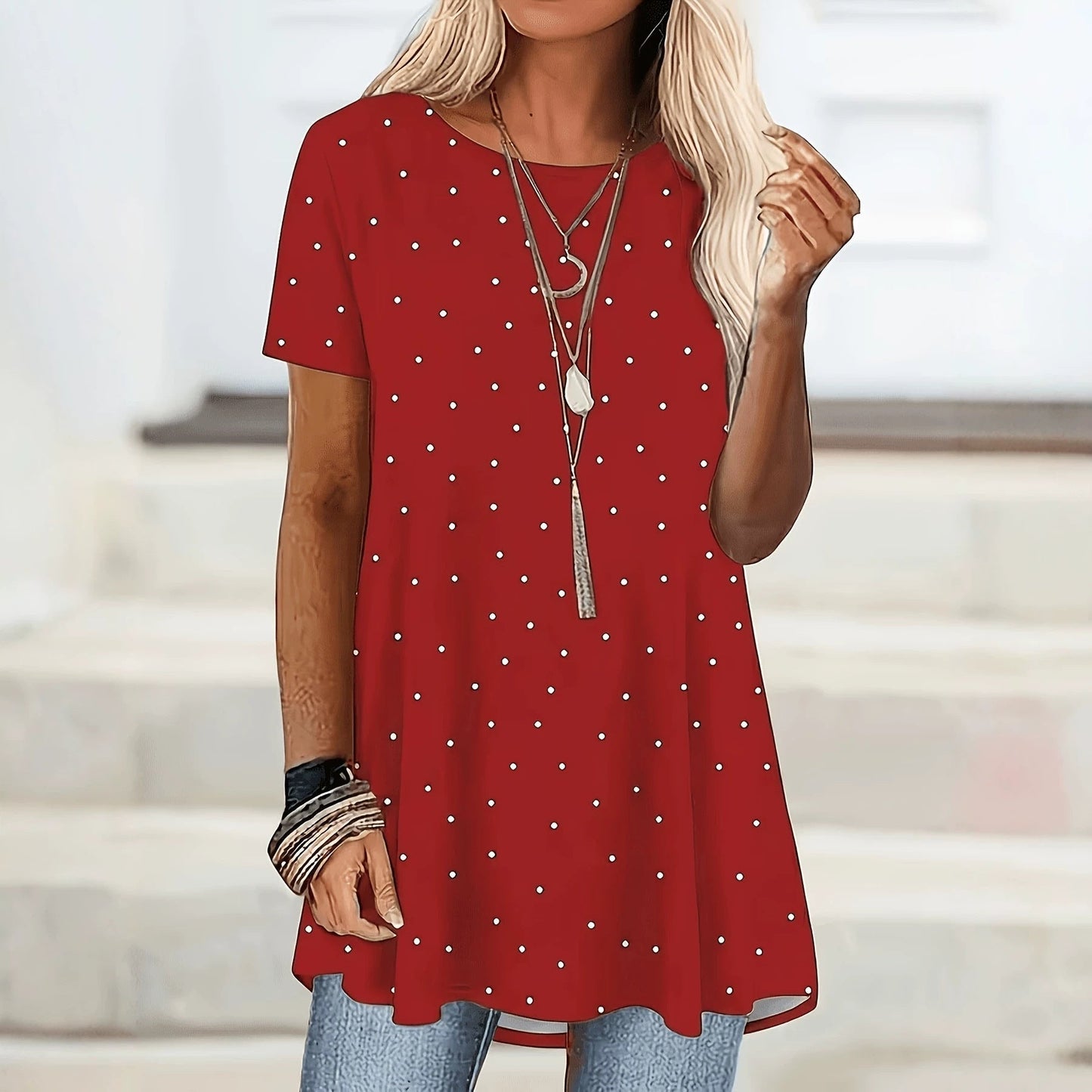 Blouse Femme Tissu Léger Manches Courtes Coupe Évasée