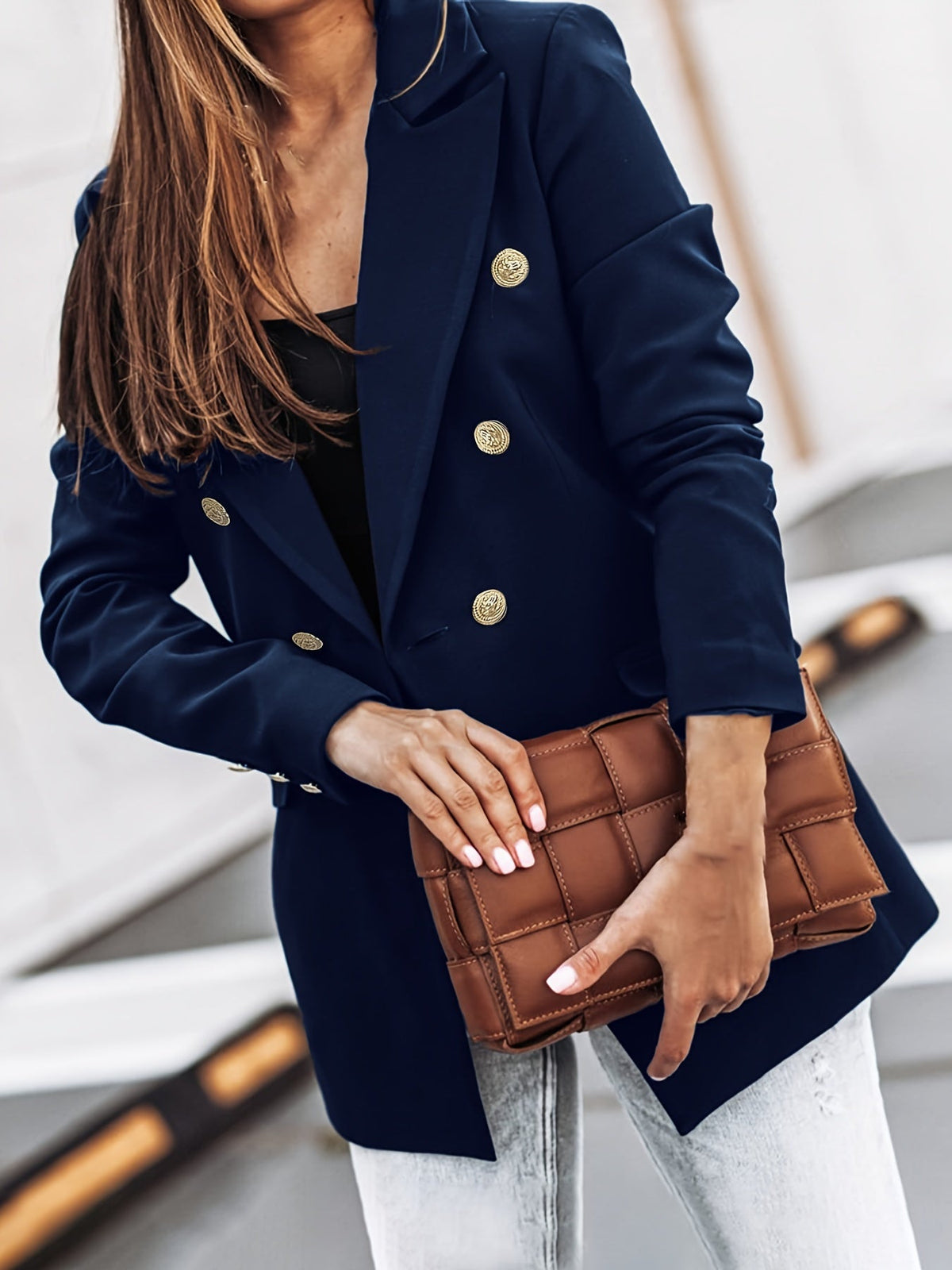 Blazer Femme Décontracté pour Travail avec Double Boutonnière