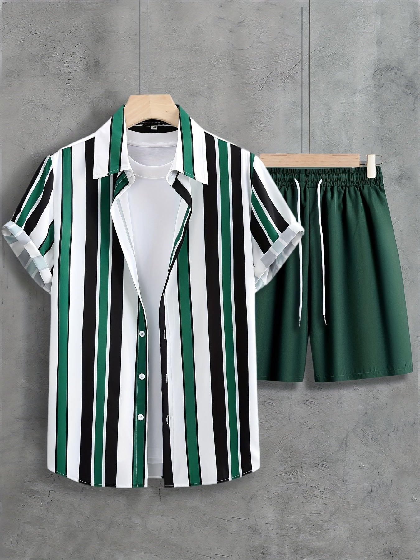 Ensemble Deux Pièces Décontracté Chemise Rayée et Short Casual