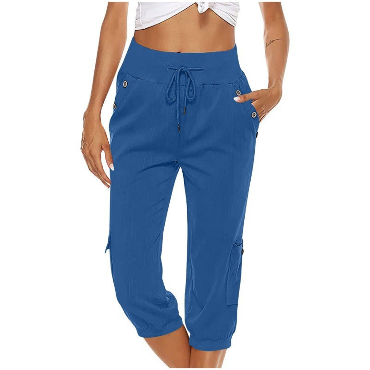 Pantalon court femme décontracté avec poches élastiques