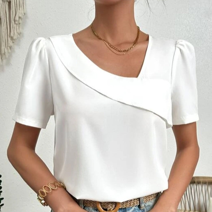 Blouse Femme Été Manches Bouffantes Décolleté Asymétrique - PanierRoyale