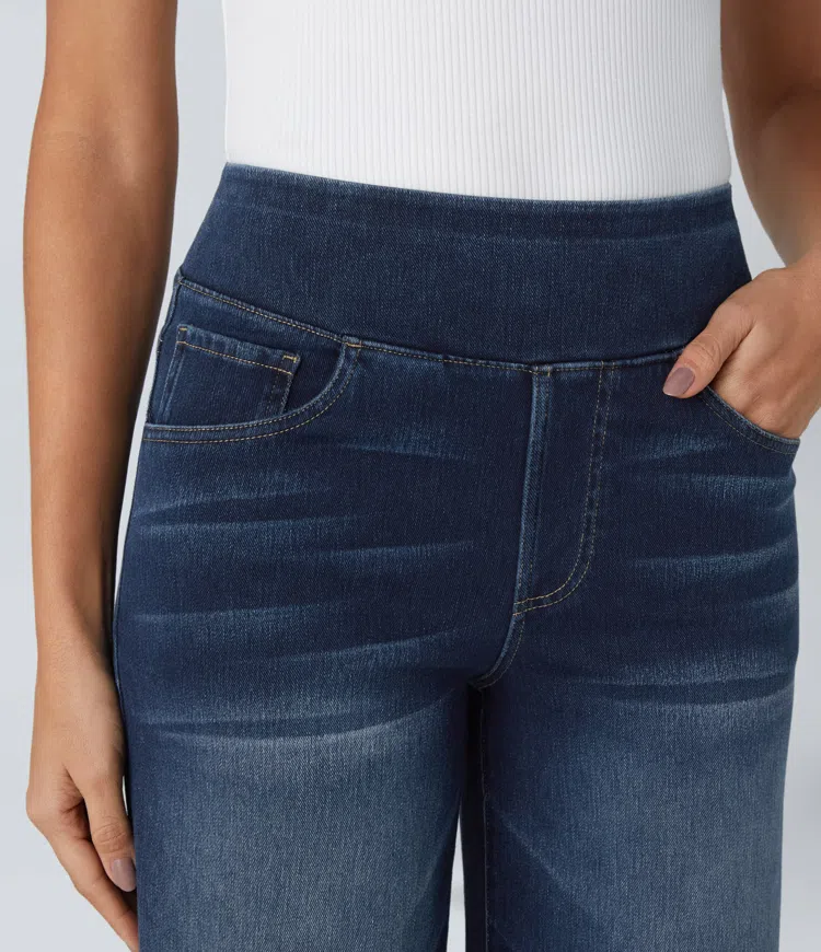 Jean Femme Denim Extensible Taille Haute Coupe Large