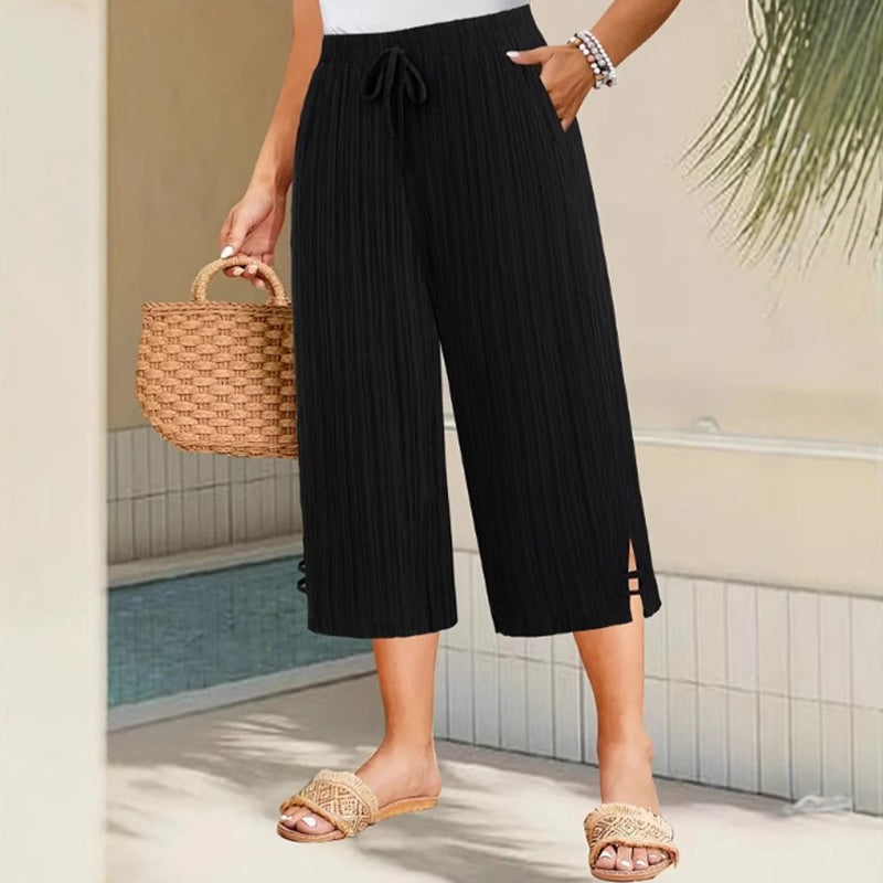 Pantalon Femme Coton Lin Taille Élastique Coupe Large Décontractée