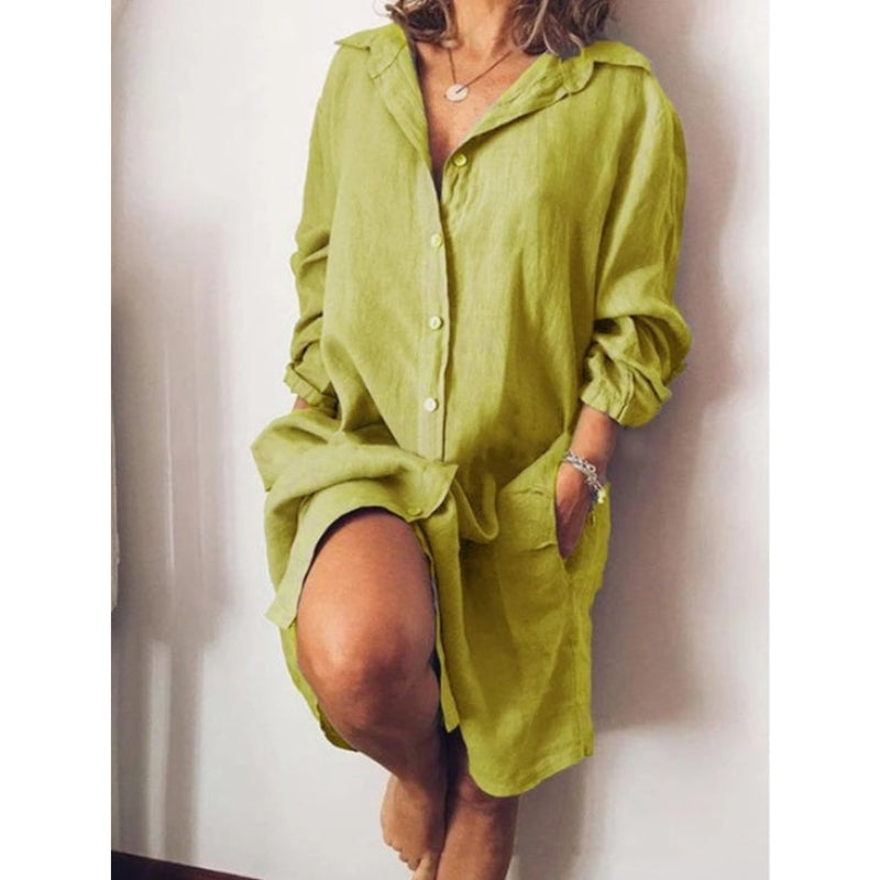 Robe Chemisier Grande Taille Chic à Manches Longues