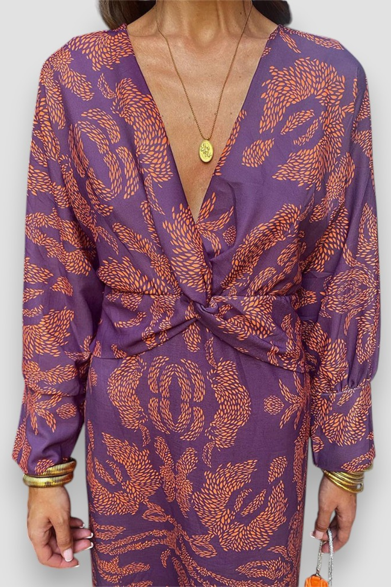 Robe Midi Élégante à Imprimé Floral avec Détail Twist