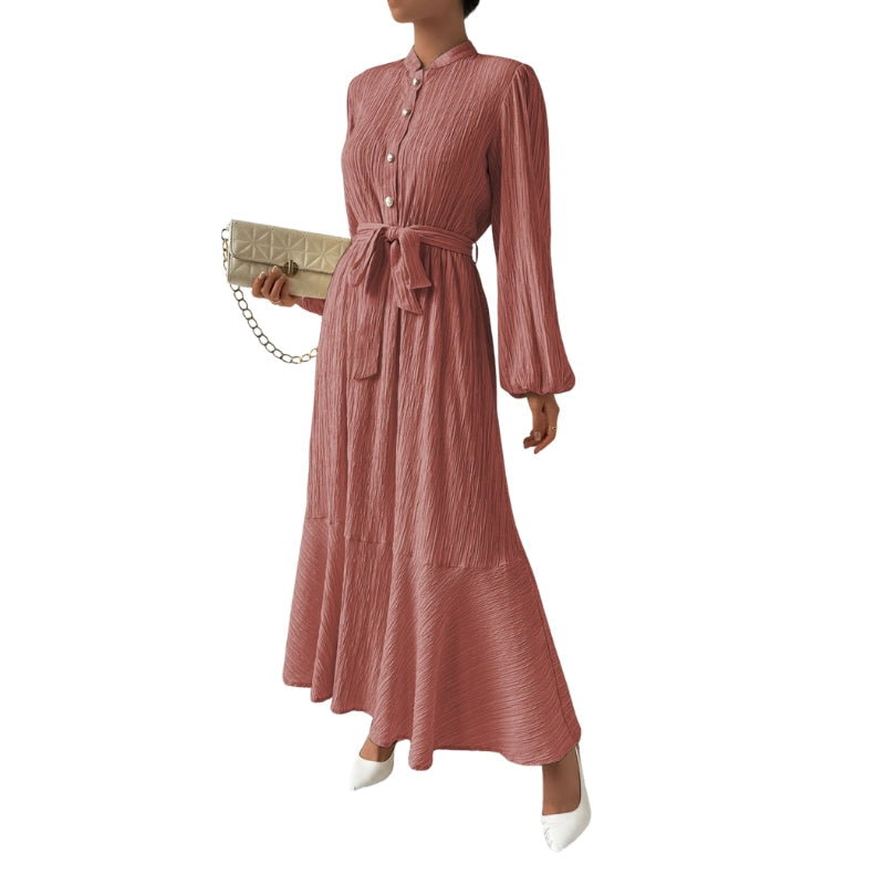 Robe Femme Longue Plissée à Ceinture Élastique
