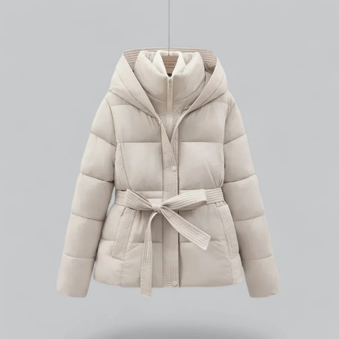 Parka Féminine À Capuche avec Ceinture Adjustable