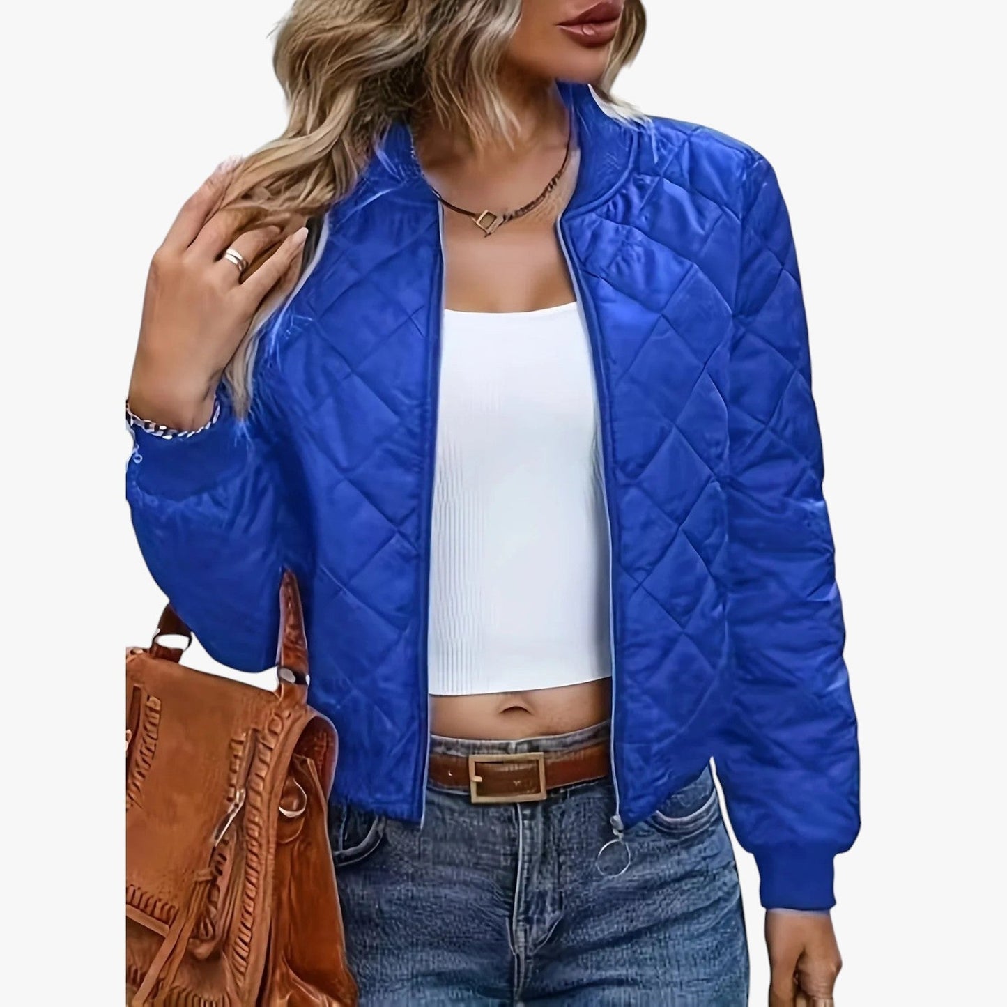 Bomber Femme Matelassé Coupe Légère Motif Losanges