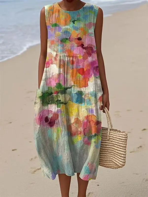 Robe Femme Sans Manches Coupe Droite Imprimé Floral - PanierRoyale
