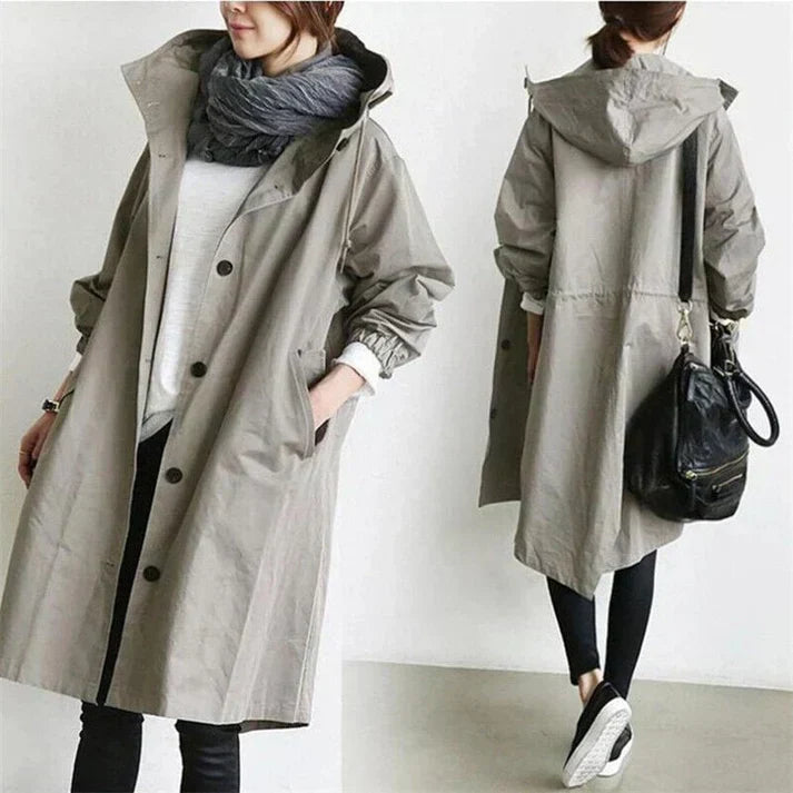Manteau femme imperméable beige clair à capuche