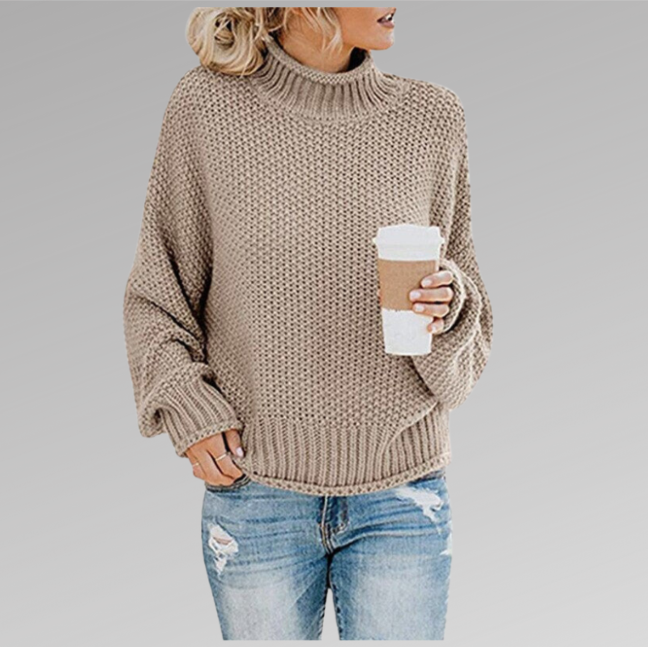 Pull Femme Tricot Orange Col Roulé Chaud