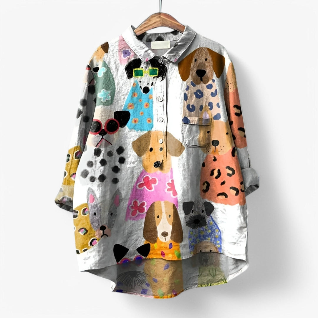 Chemise Humoristique Chien Manches Longues Coton