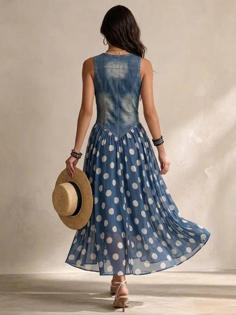 Robe longue Femme Effet Denim Jupe Fluide Coupe Ample