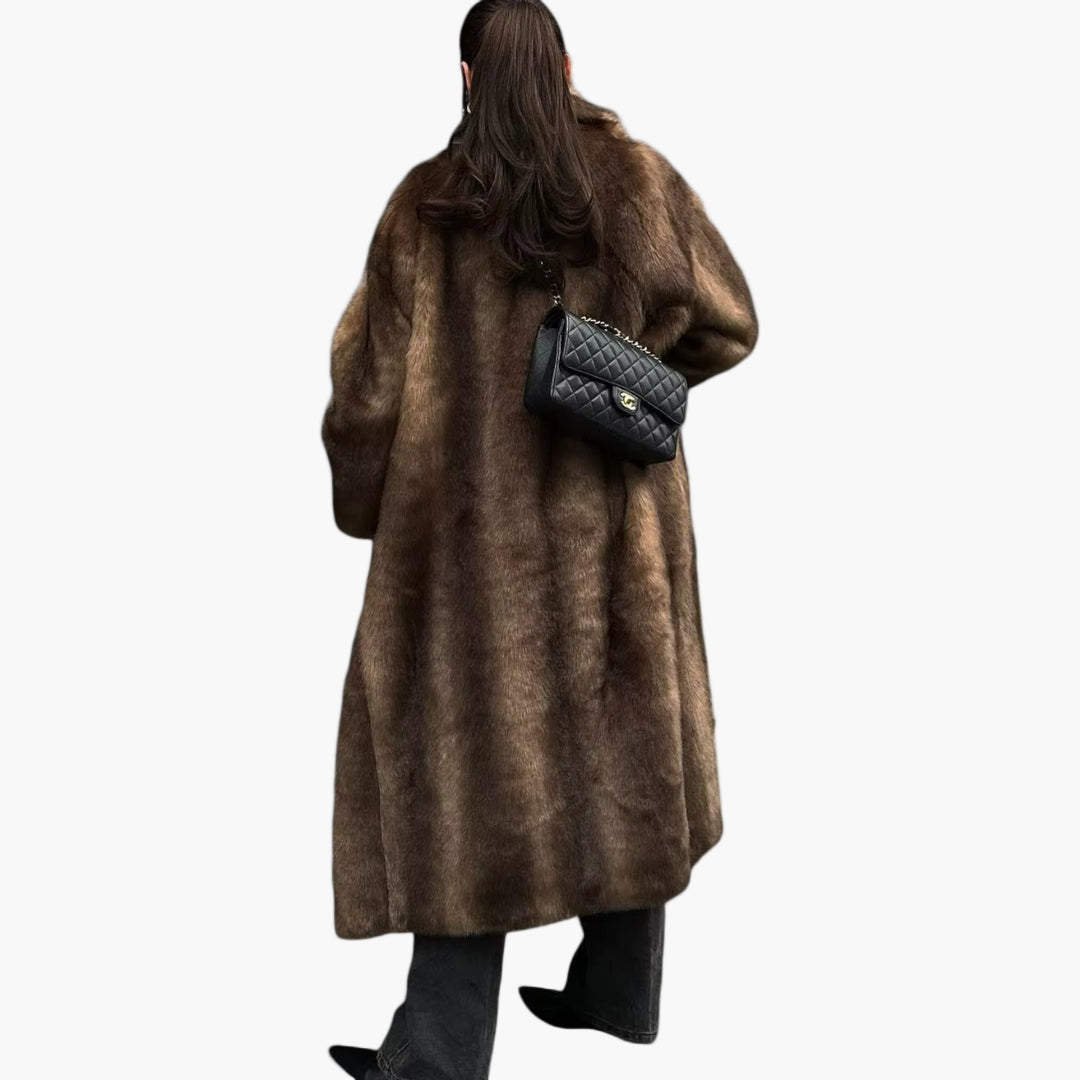 Manteau Femme Élégant Long en Fausse Fourrure Oversize Doux