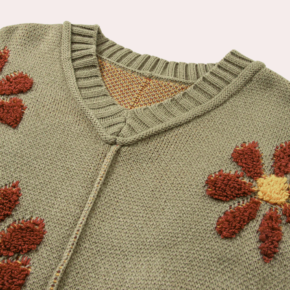 HONORIA - Pull Contemporain en Tricot à Fleurs pour Femmes