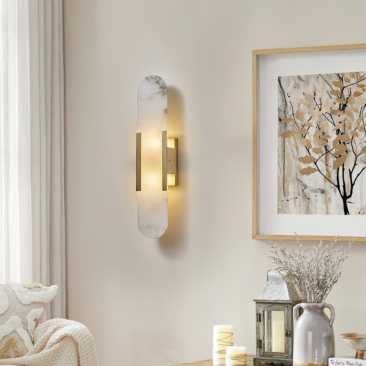 Albaline™ – applique murale LED en albâtre allongé, lumière douce