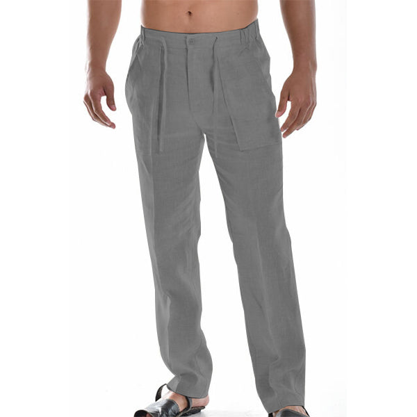 Pantalon Homme Beige Lin Décontracté