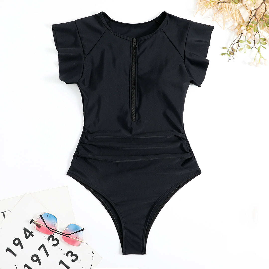 AquaChic™ – Maillot de Bain Femme 1 Pièce Élegant avec Manches Volantes