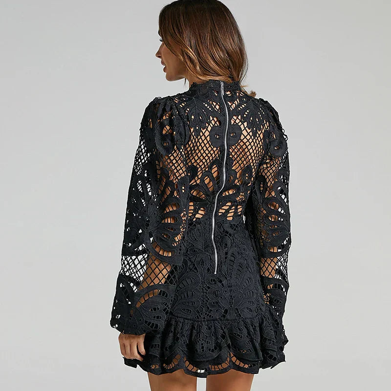 Natalia™ – Robe Femme en Dentelle Longue Élégante avec Ourlet Volant-4