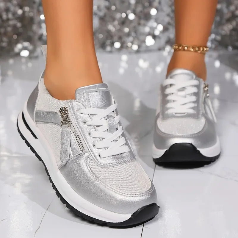 ArgenteChic™ – Baskets Femmes Confortables avec Détail Zippé et Semelles Rembourrées