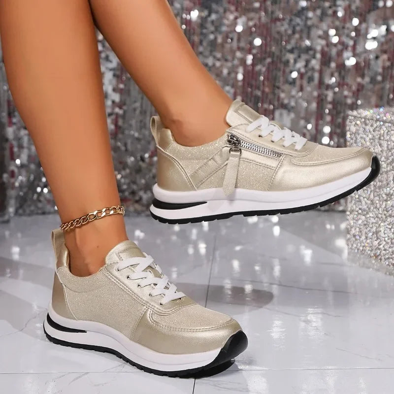 ArgenteChic™ – Baskets Femmes Confortables avec Détail Zippé et Semelles Rembourrées