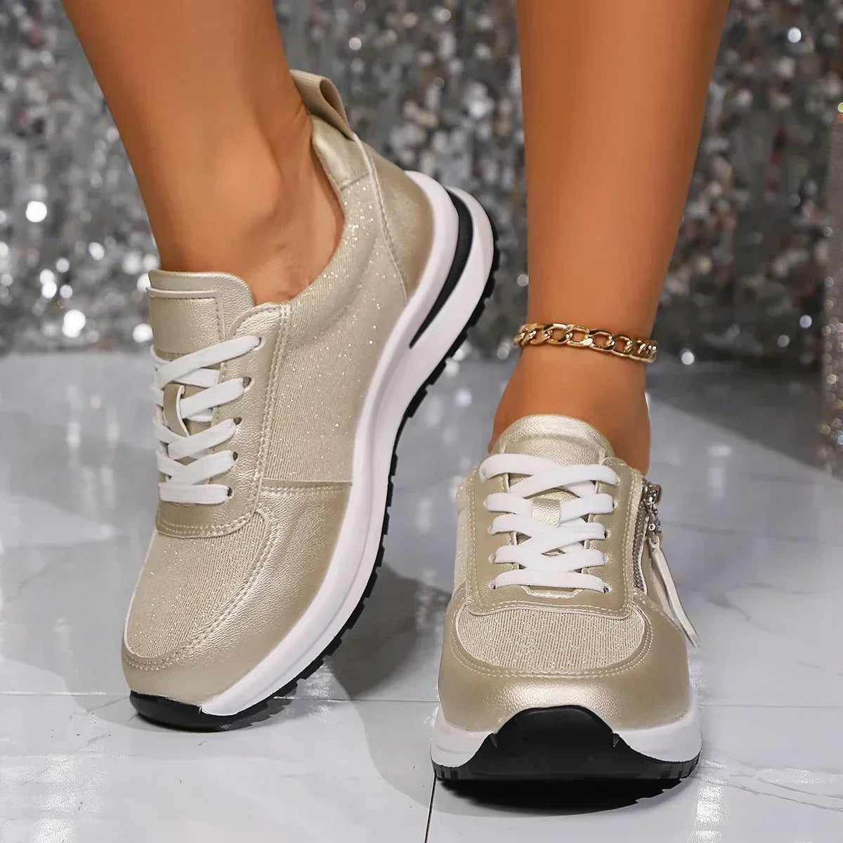 ArgenteChic™ – Baskets Femmes Confortables avec Détail Zippé et Semelles Rembourrées