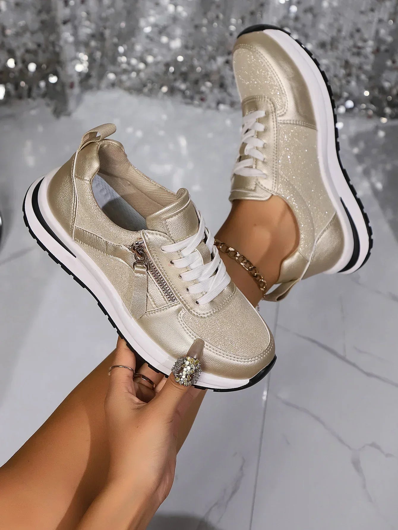 ArgenteChic™ – Baskets Femmes Confortables avec Détail Zippé et Semelles Rembourrées