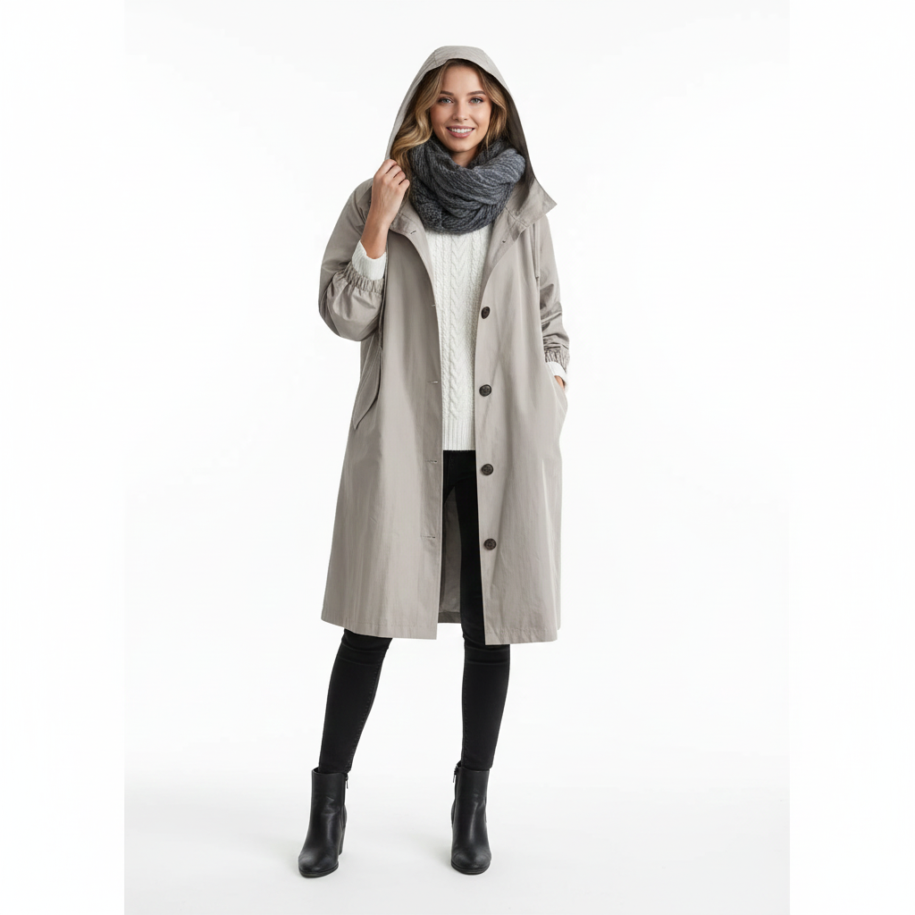 Manteau Femme Long Capuche Détente et Taille Relâchée