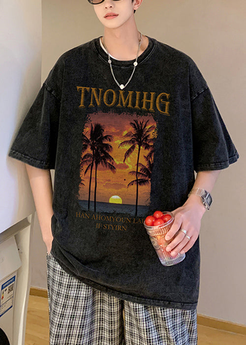 T-shirt homme noir à manches courtes en coton imprimé - EasyApparels