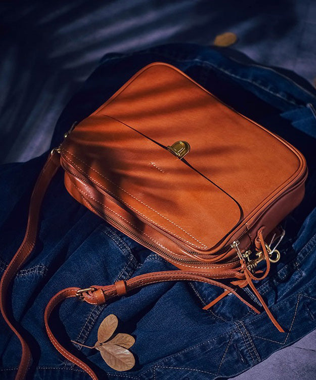 Stylish Orange Leather Crossbody Bag - EasyApparels