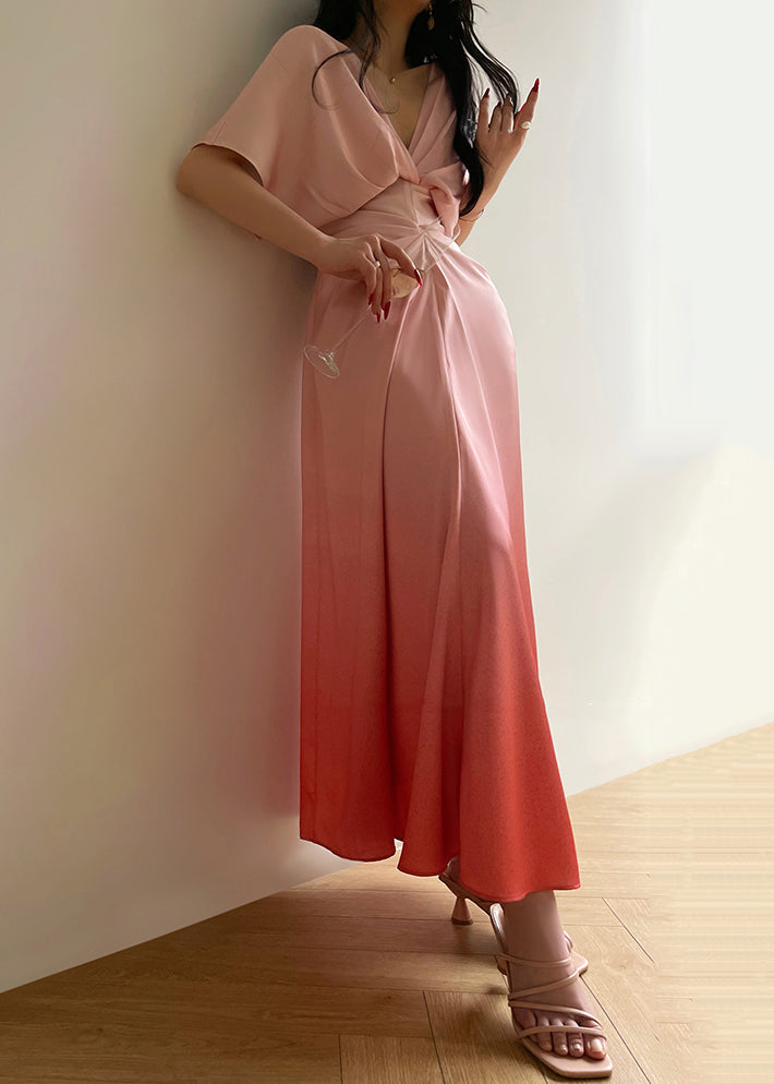 Robe longue soie rose pastel élégante pour femme - EasyApparels