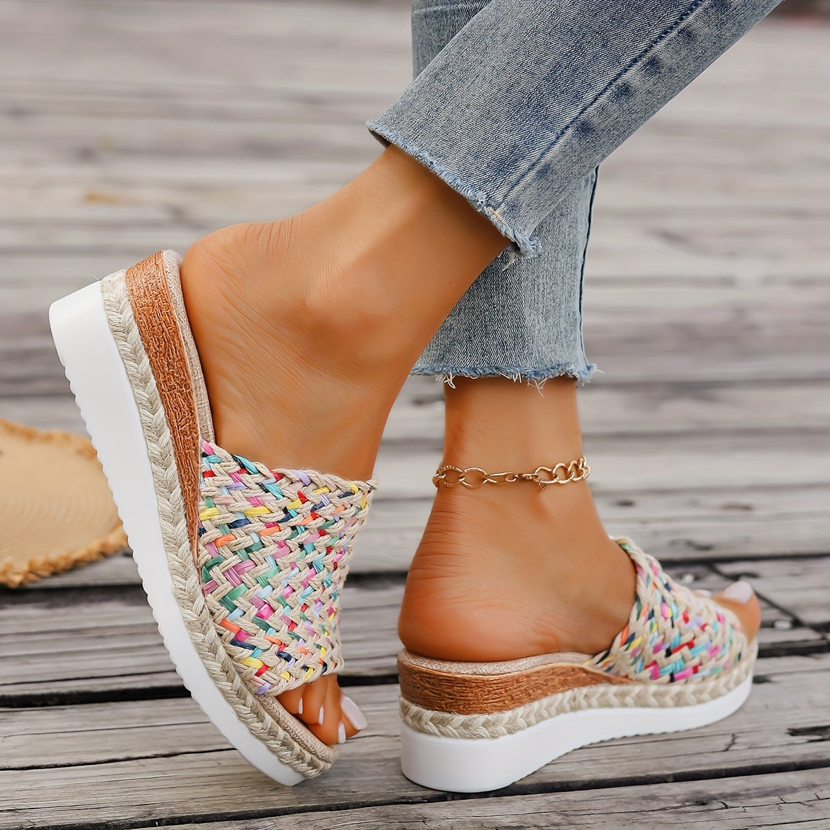 Aurelya™ – Sandales Femme Chic et Confortable Compensées en Paille Tressée Été
